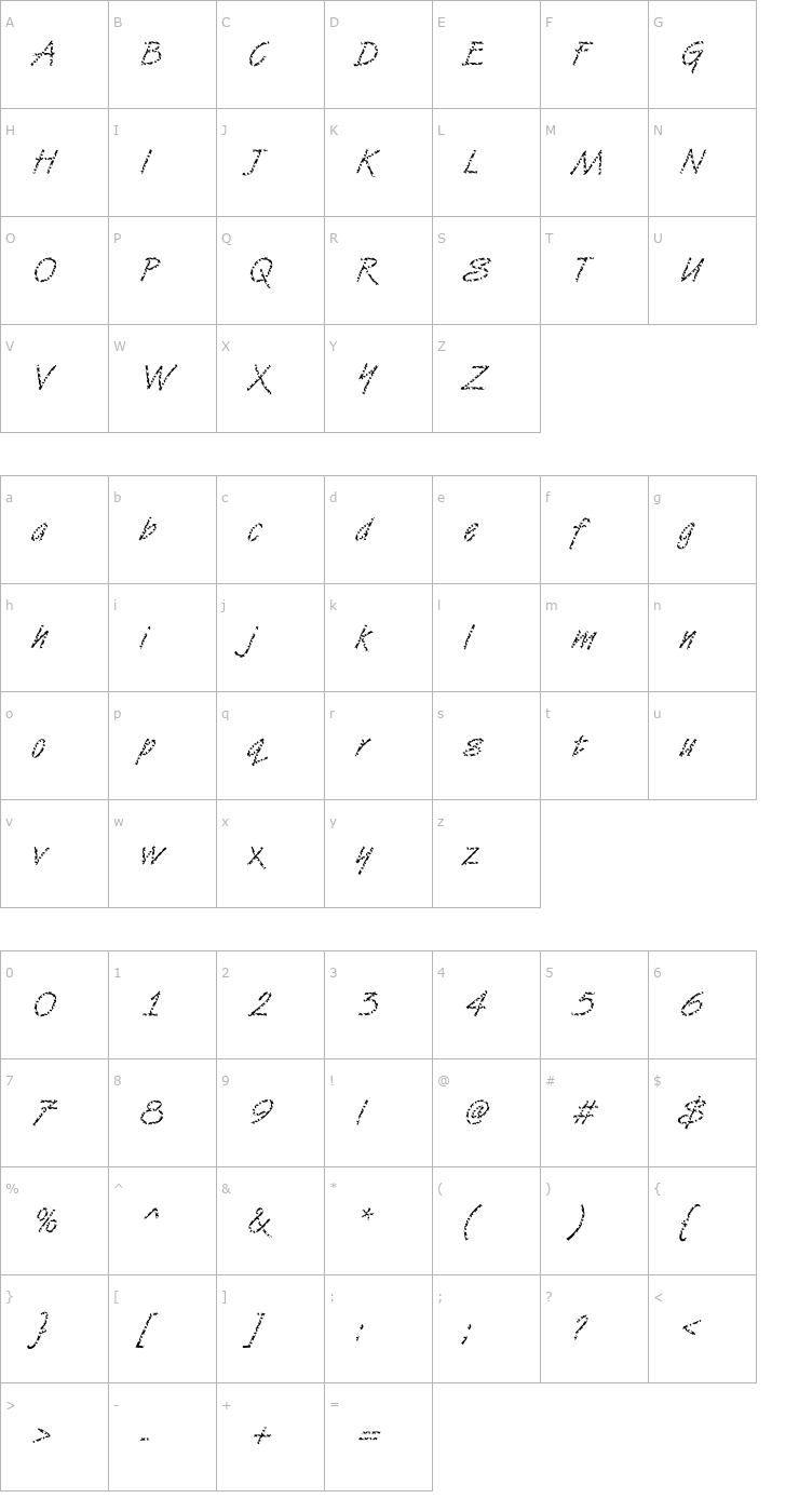 Character Map DTCVanDijkM16 Font