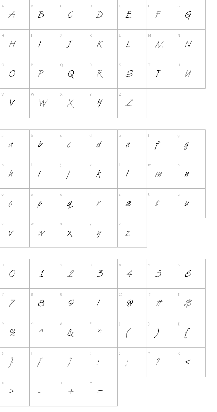 Character Map DTCVanDijkM18 Font