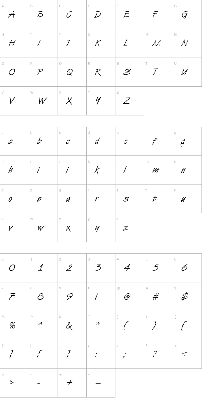 Character Map DTCVanDijkM19 Font