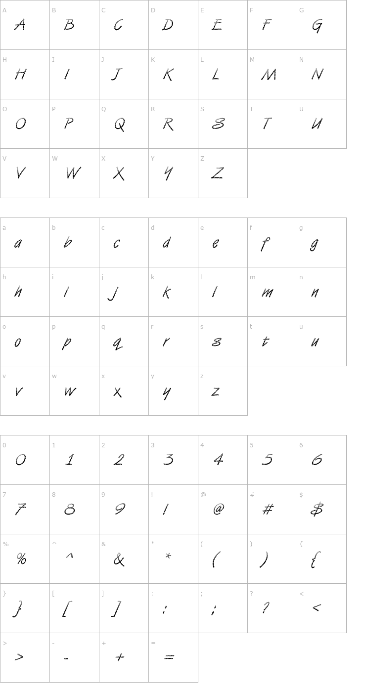 Character Map DTCVanDijkM20 Font