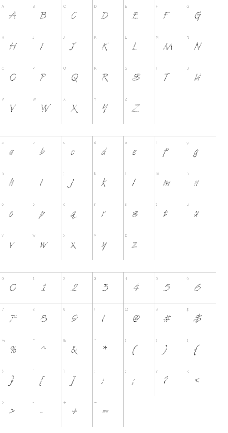 Character Map DTCVanDijkM24 Font