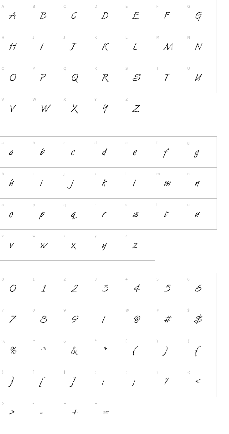 Character Map DTCVanDijkM32 Font