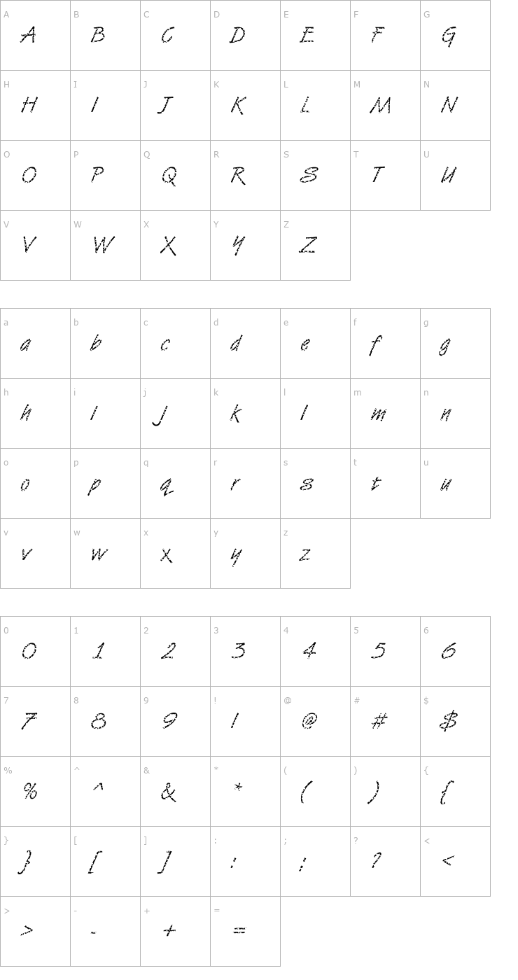 Character Map DTCVanDijkM33 Font