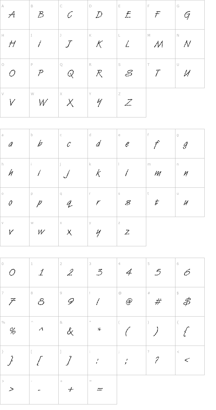 Character Map DTCVanDijkM34 Font