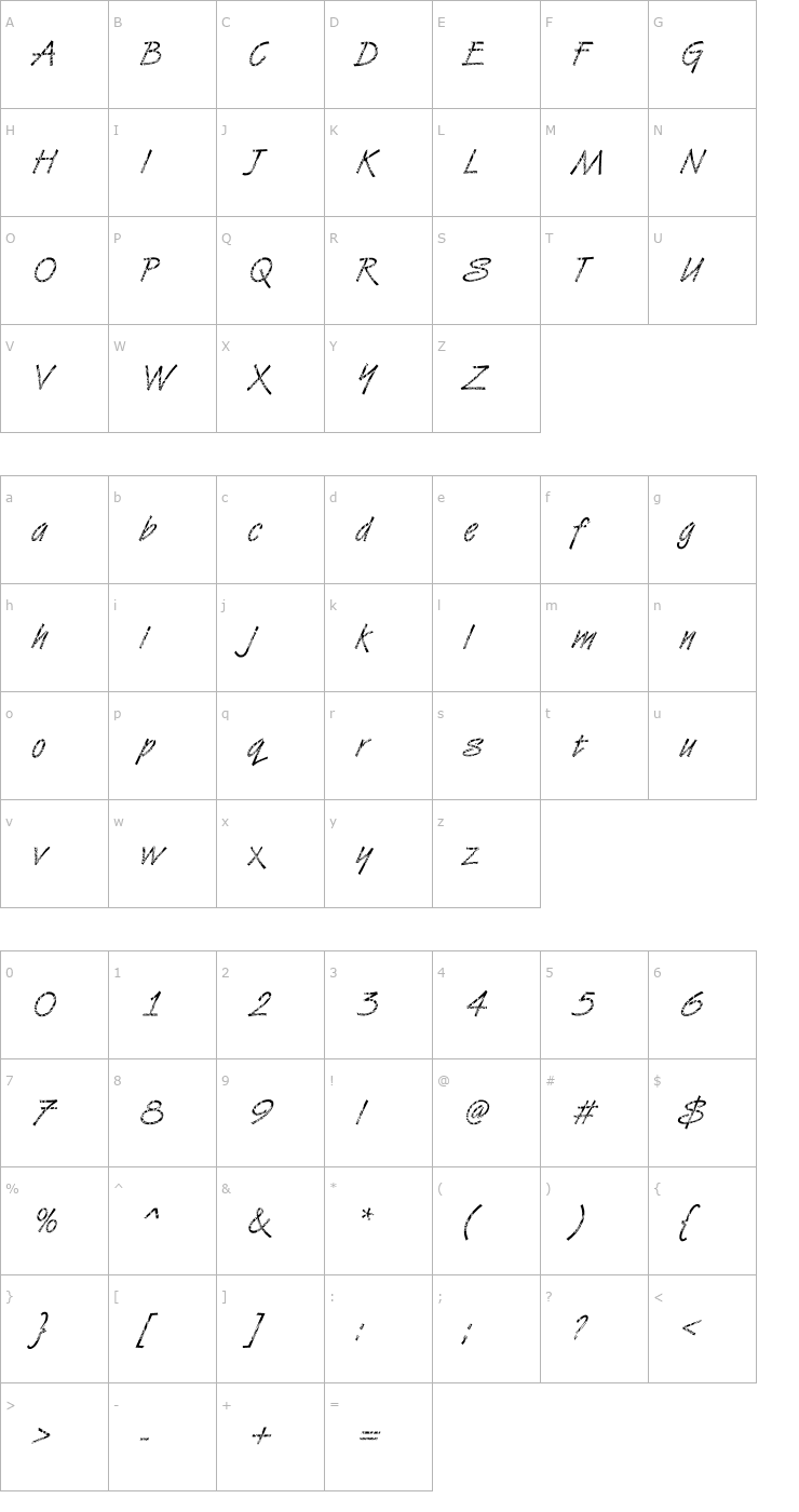 Character Map DTCVanDijkM35 Font