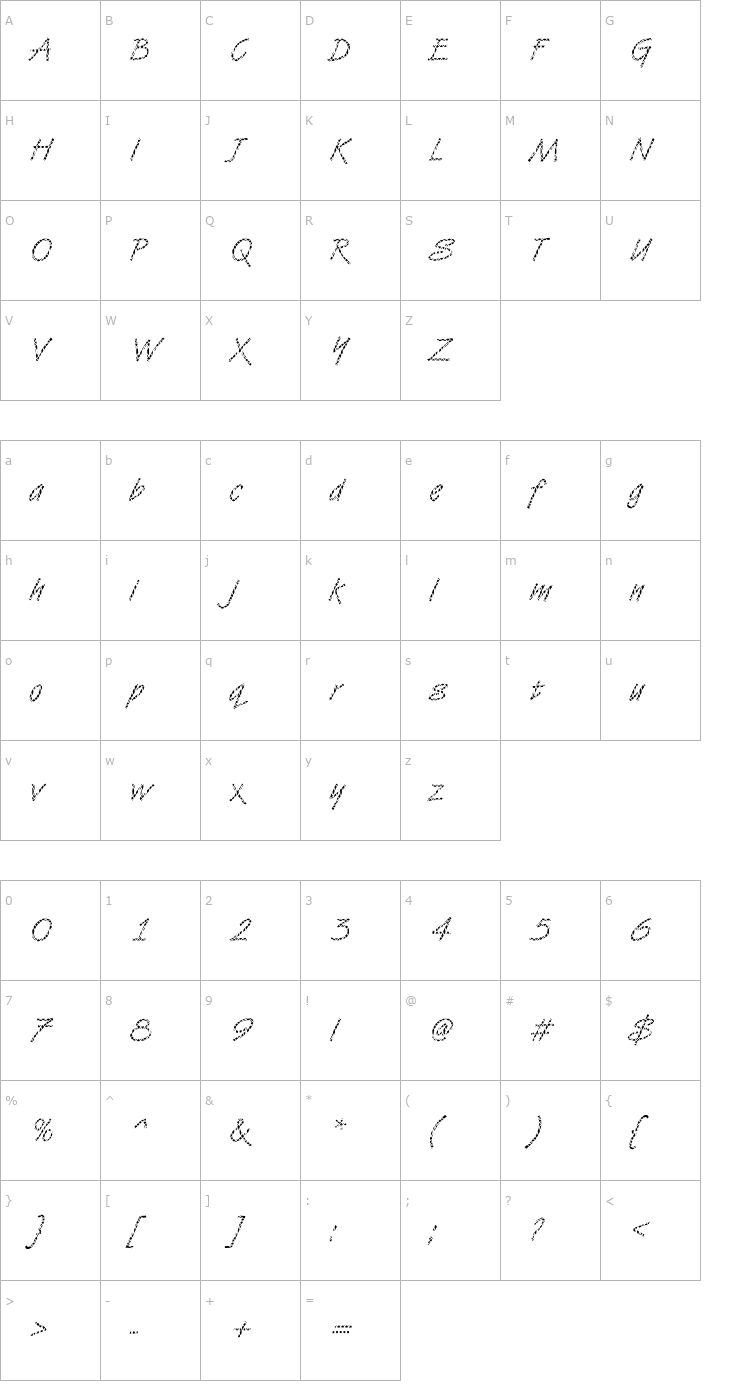 Character Map DTCVanDijkM36 Font