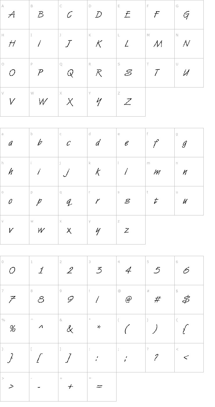 Character Map DTCVanDijkM37 Font