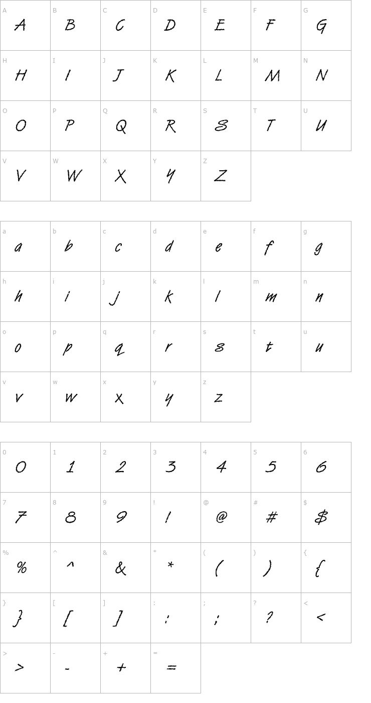 Character Map DTCVanDijkM42 Font