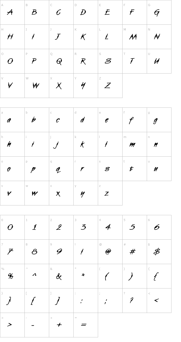 Character Map DTCVanDijkM44 Font