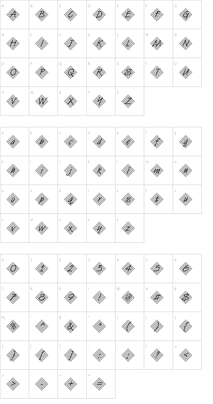 Character Map DTCVanDijkM45 Font