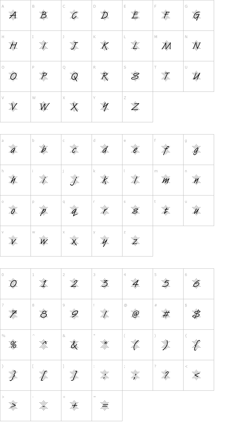 Character Map DTCVanDijkM47 Font