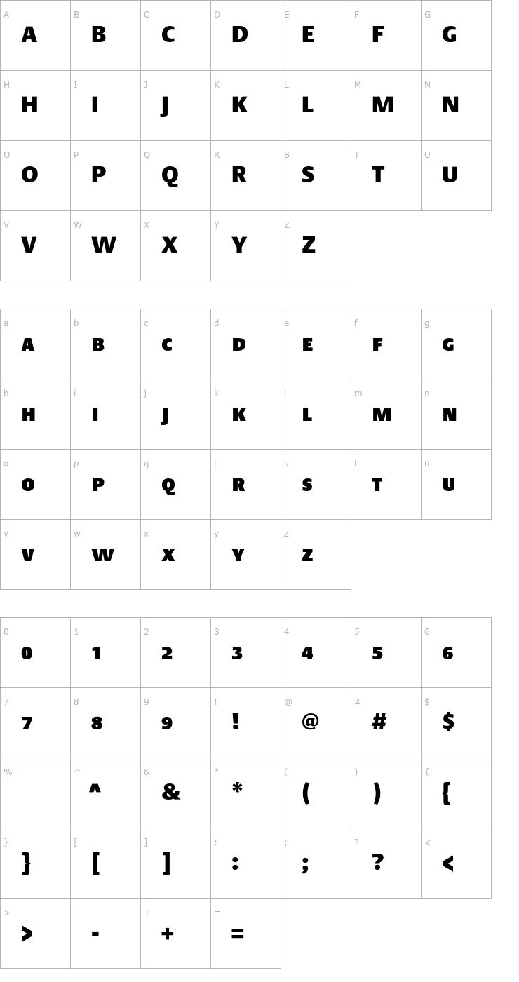 Character Map DTLArgoT-CapsHeavy Font