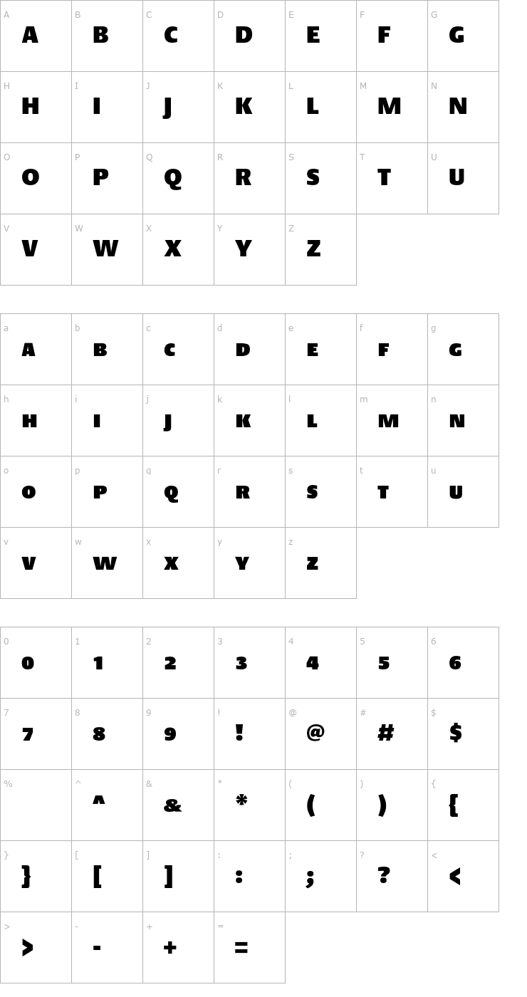 Character Map DTLArgoT-CapsUltraHeavy Font