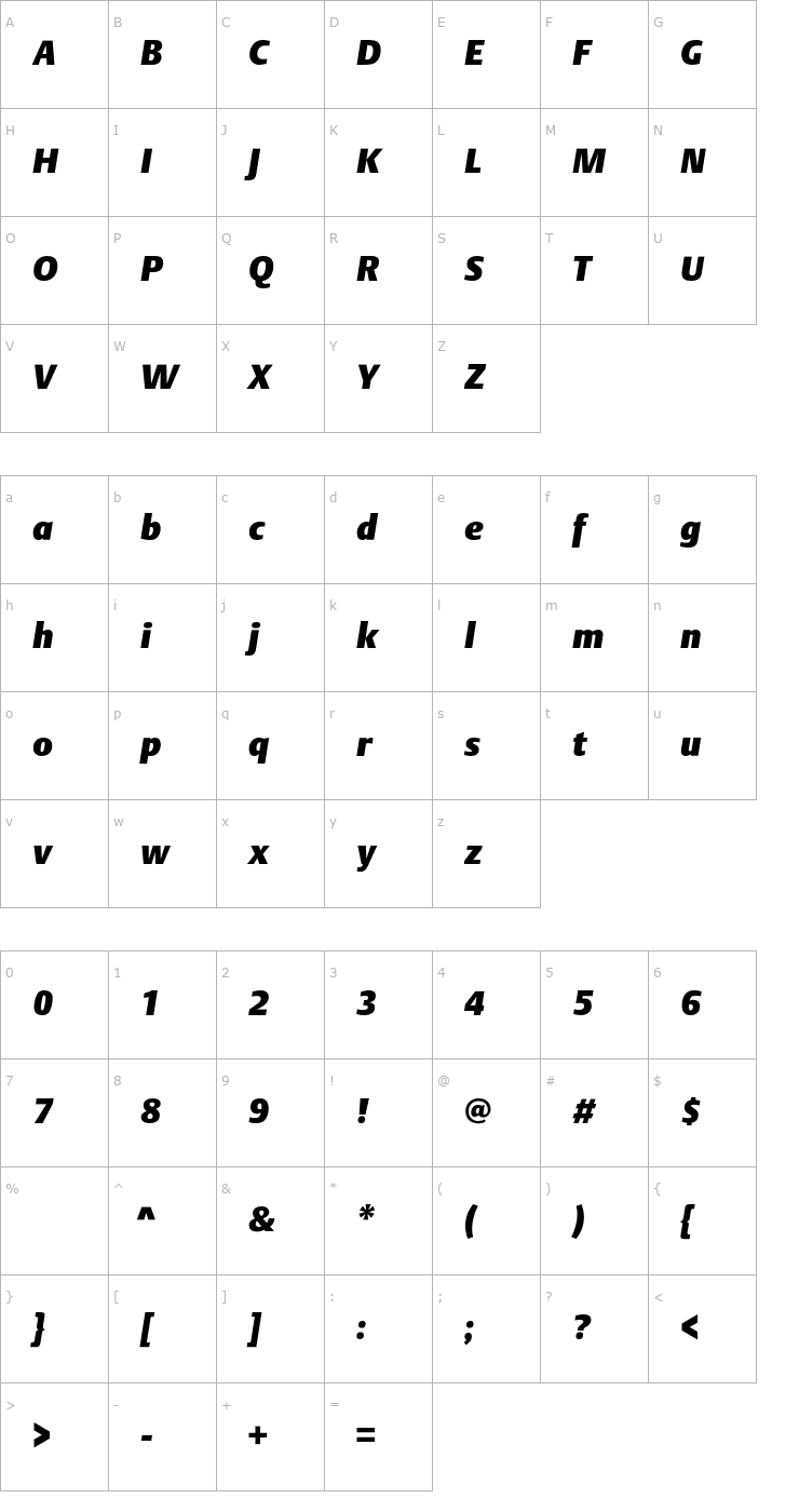 Character Map DTLArgoT-HeavyItalic Font