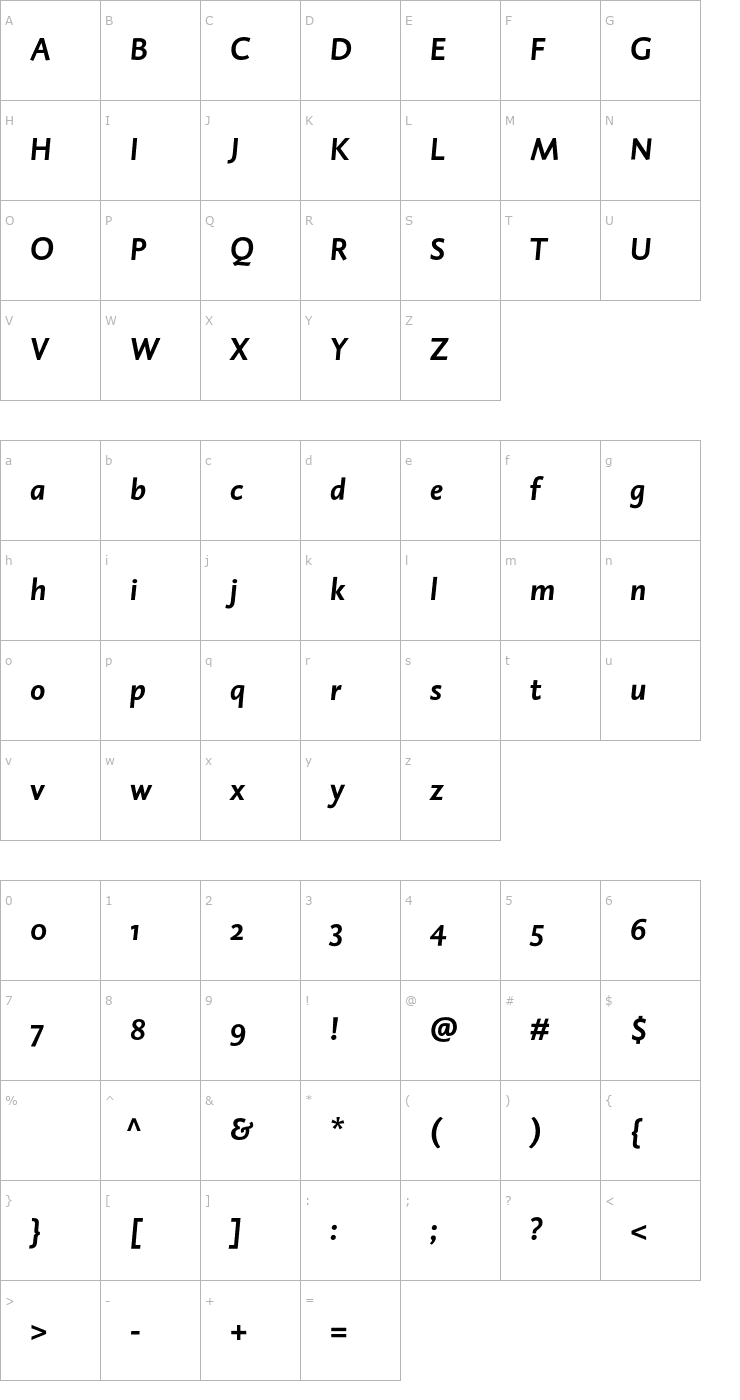 Character Map DTLCaspariST-BoldItalic OTF Font