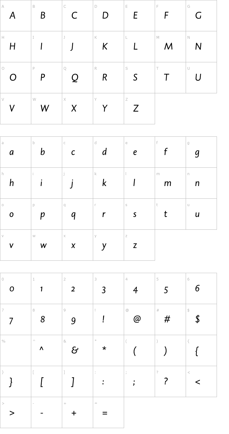 Character Map DTLCaspariST-Italic OTF Font