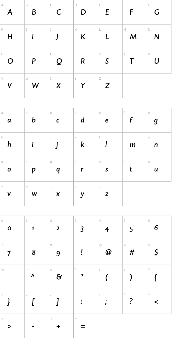 Character Map DTLCaspariST-MediumItalic Font