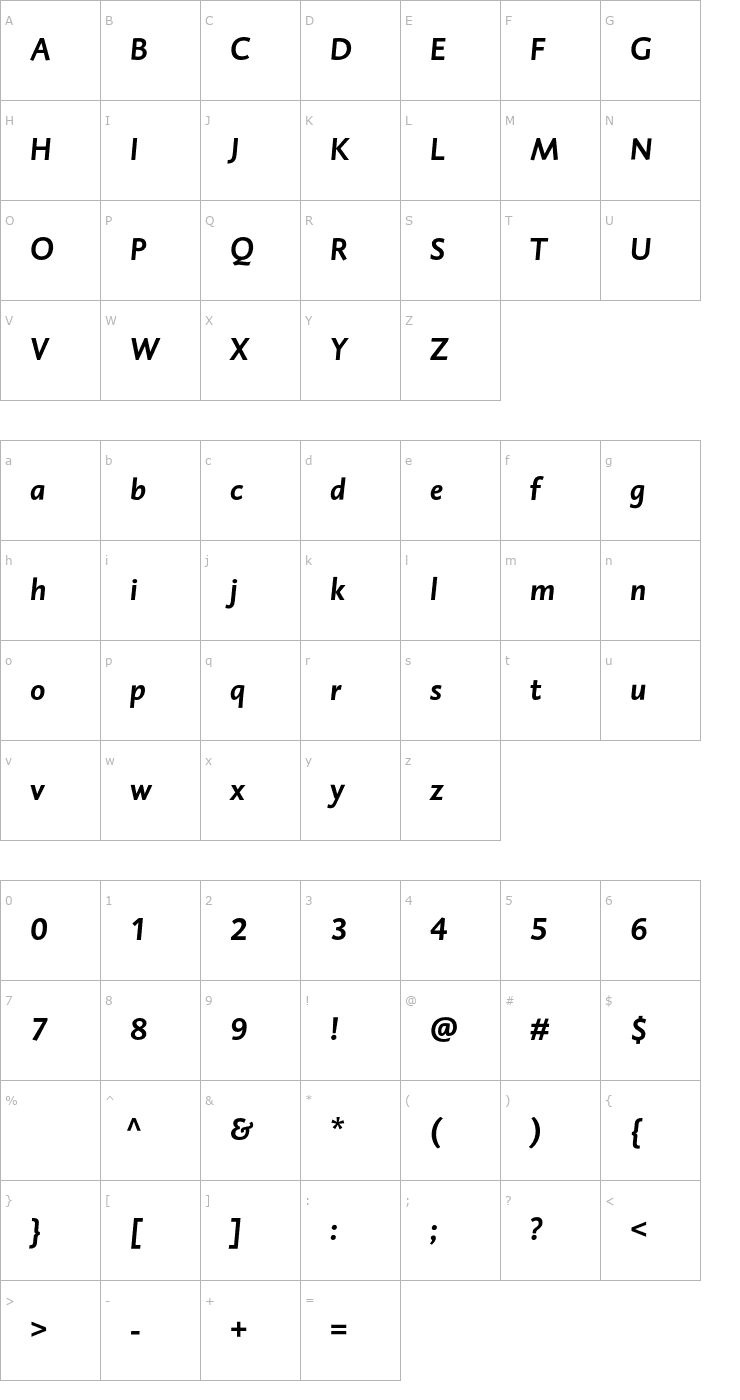 Character Map DTLCaspariT-BoldItalic OTF Font