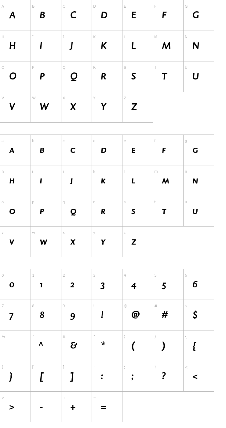 Character Map DTLCaspariT-CapsBoldItalic Font