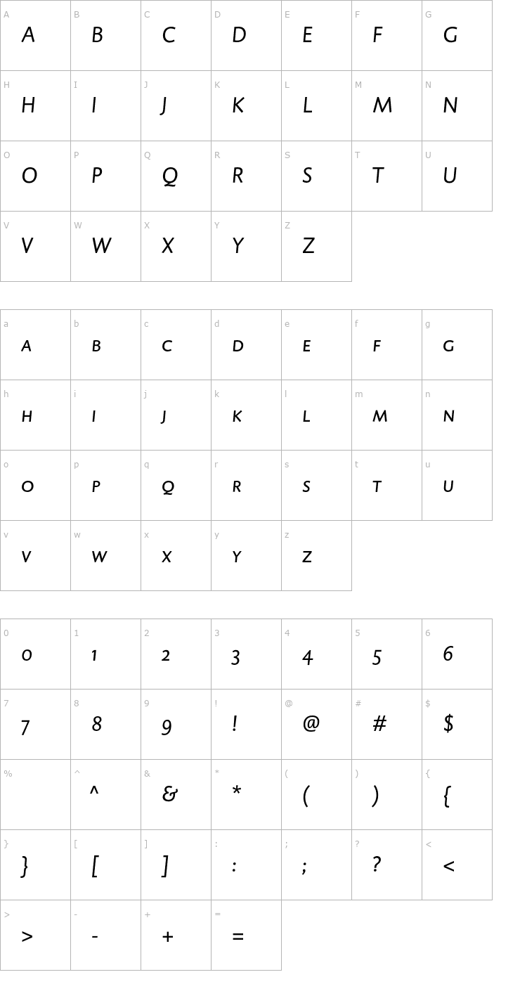 Character Map DTLCaspariT-CapsItalic Font