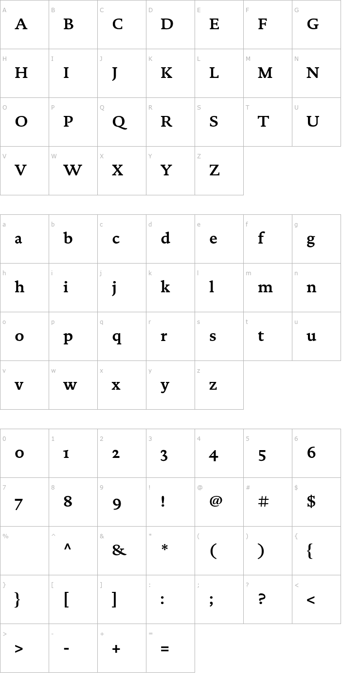 Character Map DTLDocumentaST-Bold Font