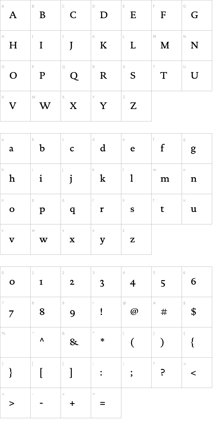 Character Map DTLDocumentaST-Medium Font