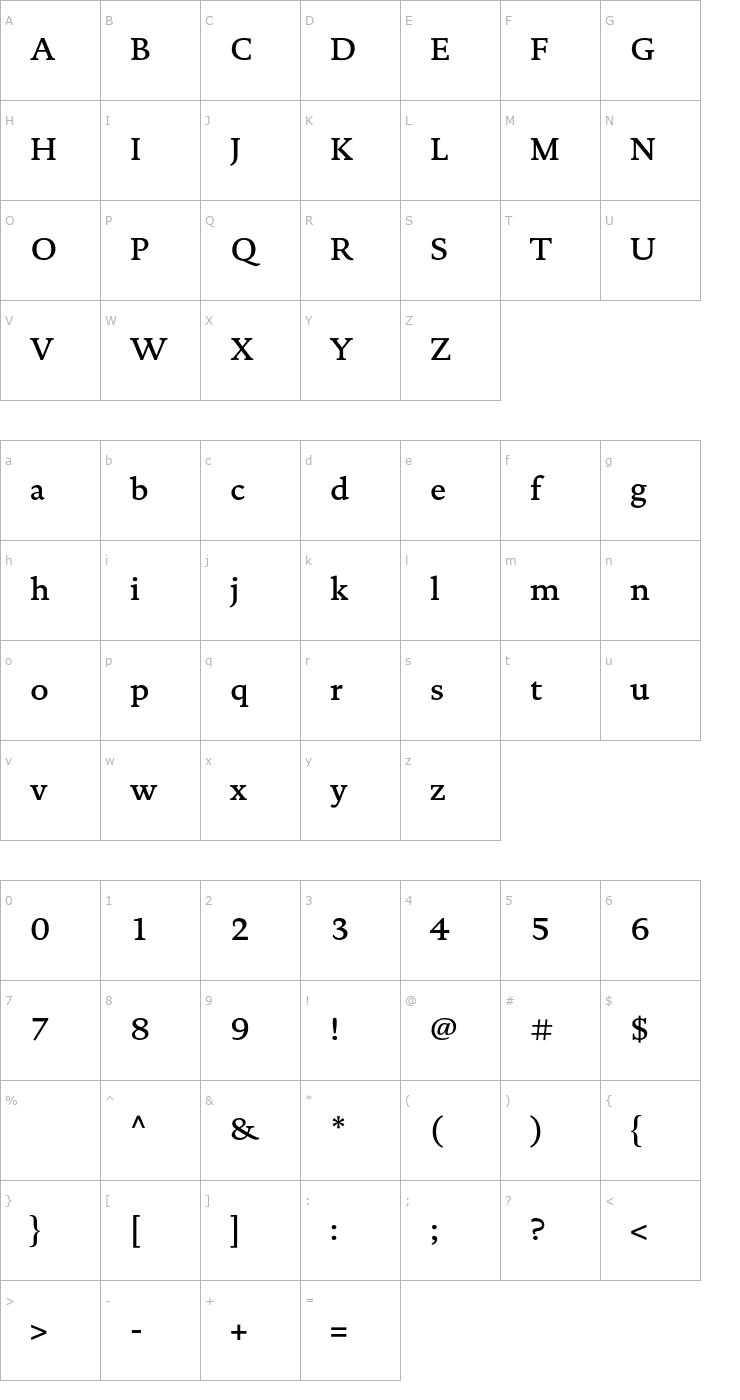 Character Map DTLDocumentaT-Medium Font