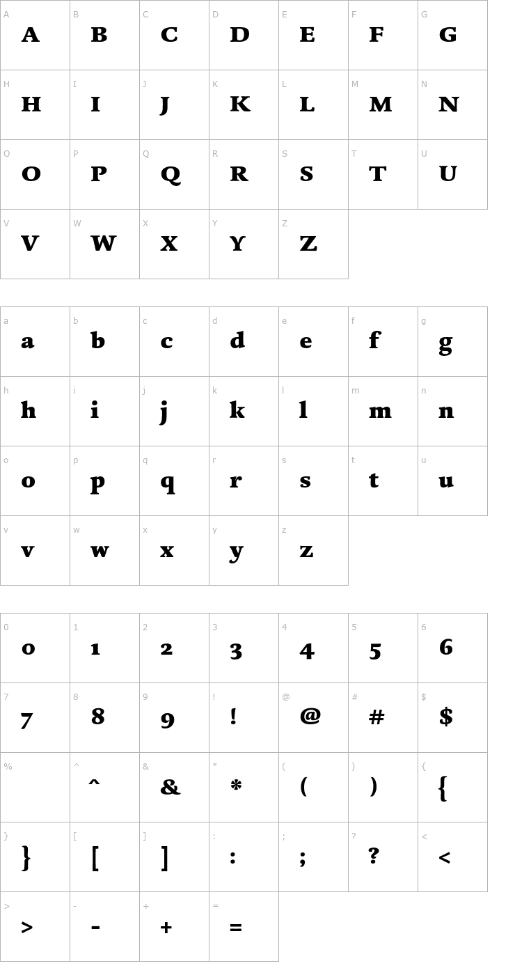 Character Map DTLDorianST-Heavy Font