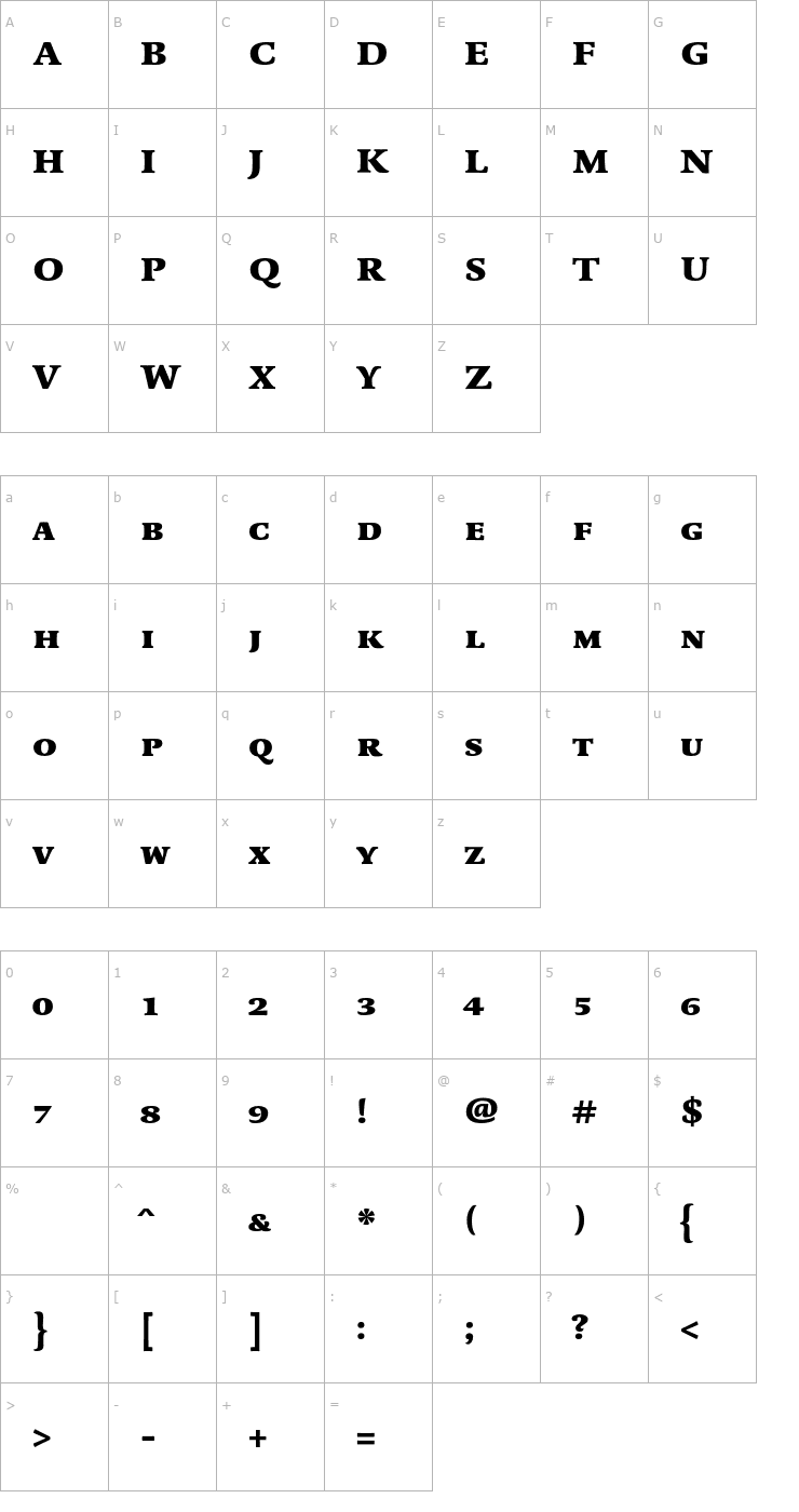 Character Map DTLDorianT-CapsHeavy Font