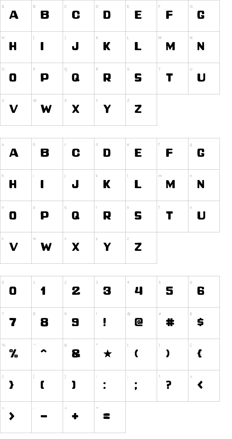 Character Map Duarte Centenario Font