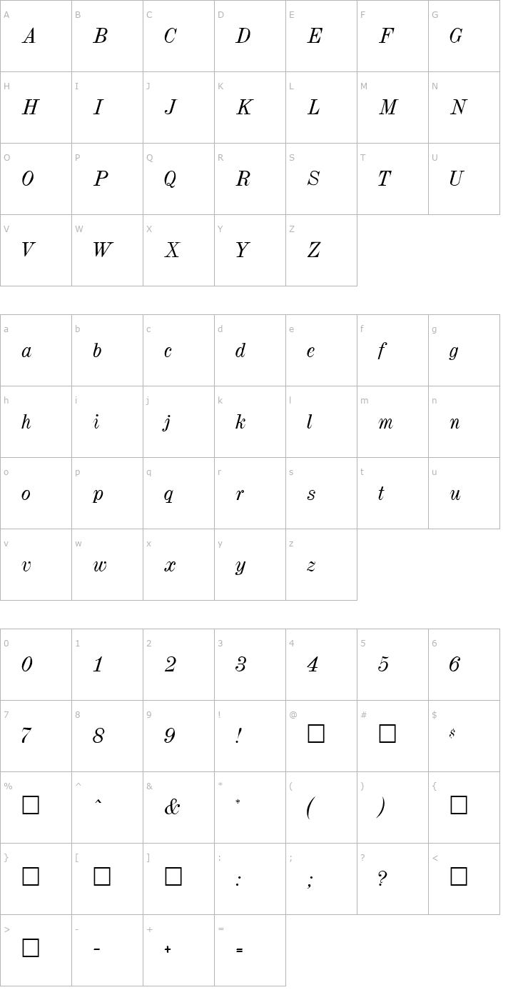 Character Map Dubiel Italic Font