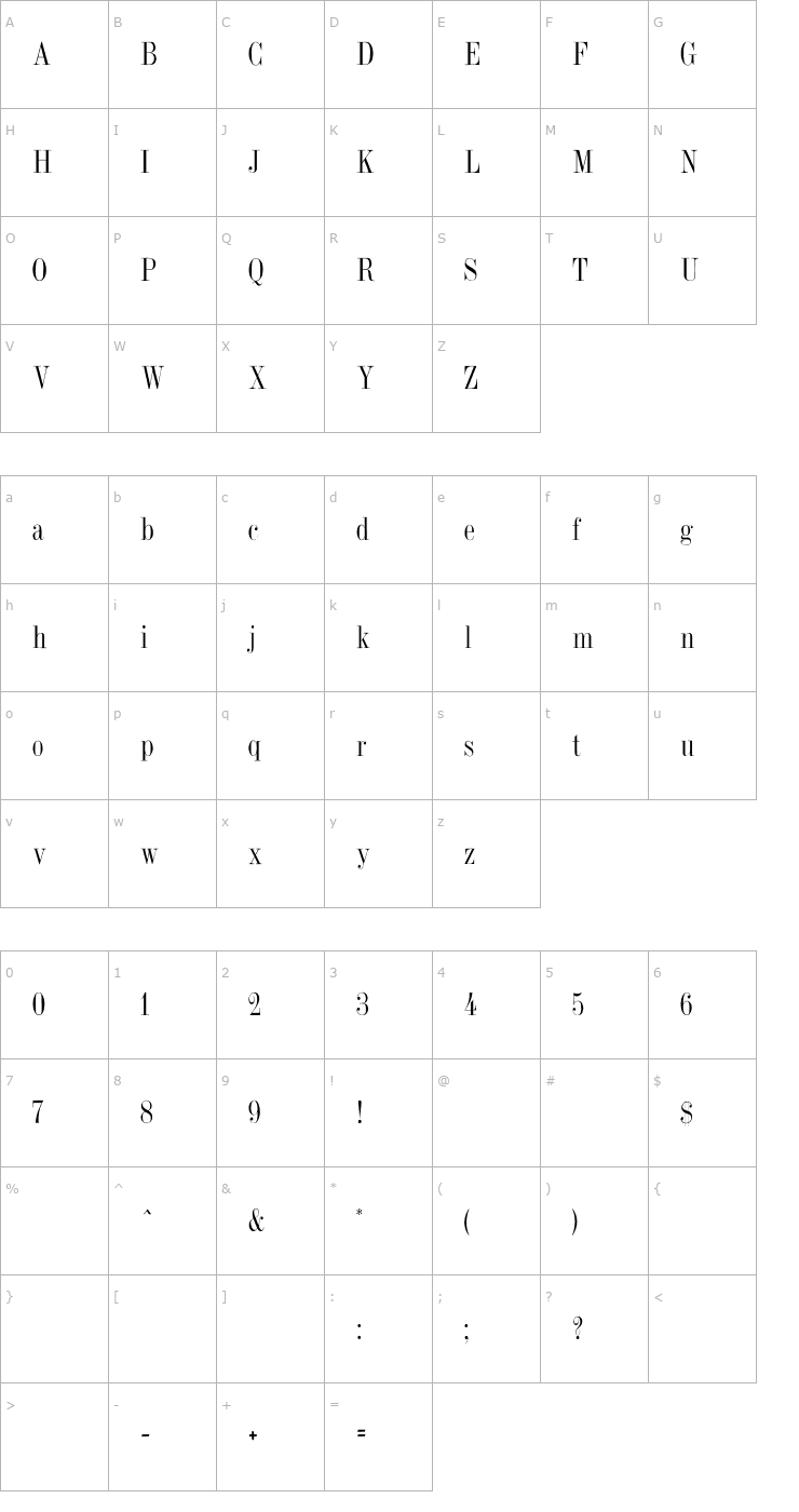 Character Map Dubiel (Plain)Thin Font