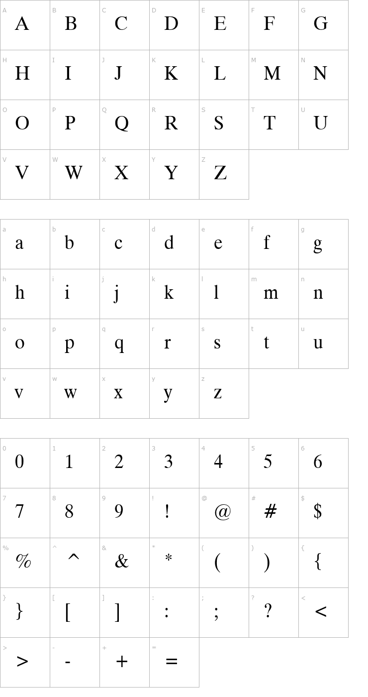 Character Map Duke Wide Normal Font