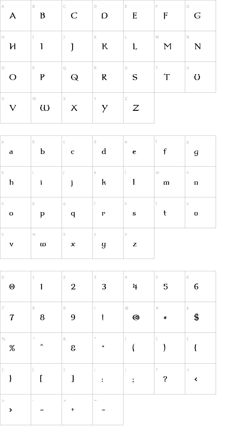 Character Map Dumbledor 1 Font