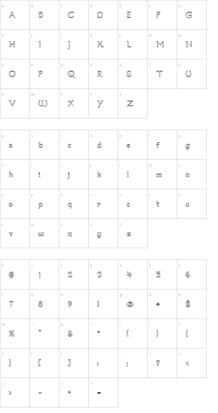 Character Map Dumbledor 1 Outline Font