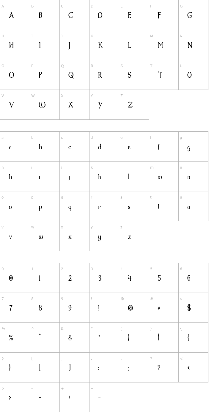 Character Map Dumbledor 1 Thin Font