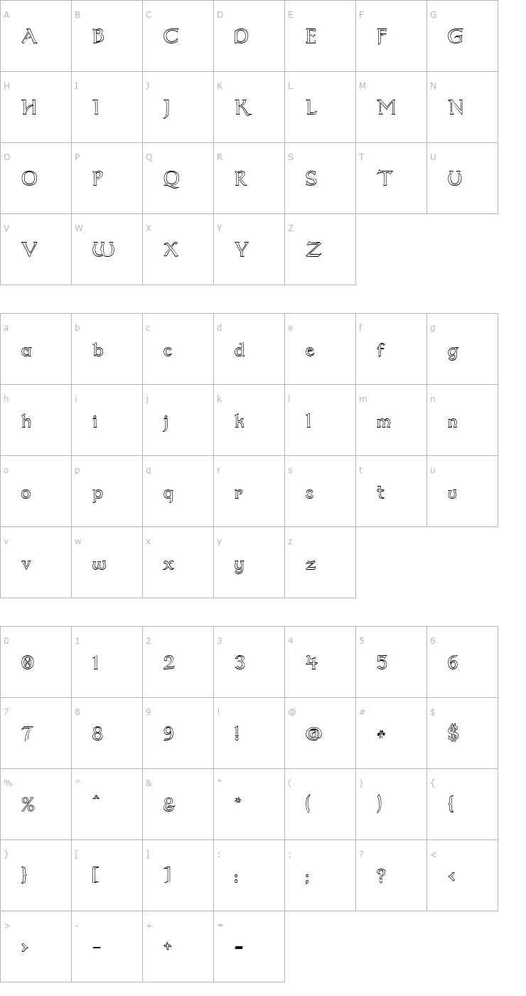 Character Map Dumbledor 2 Outline Font