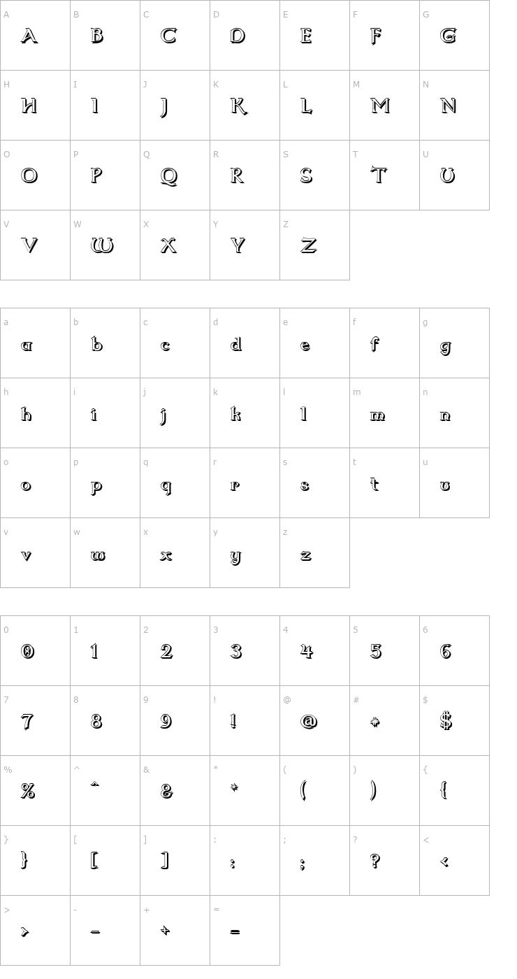 Character Map Dumbledor 2 Shadow Font