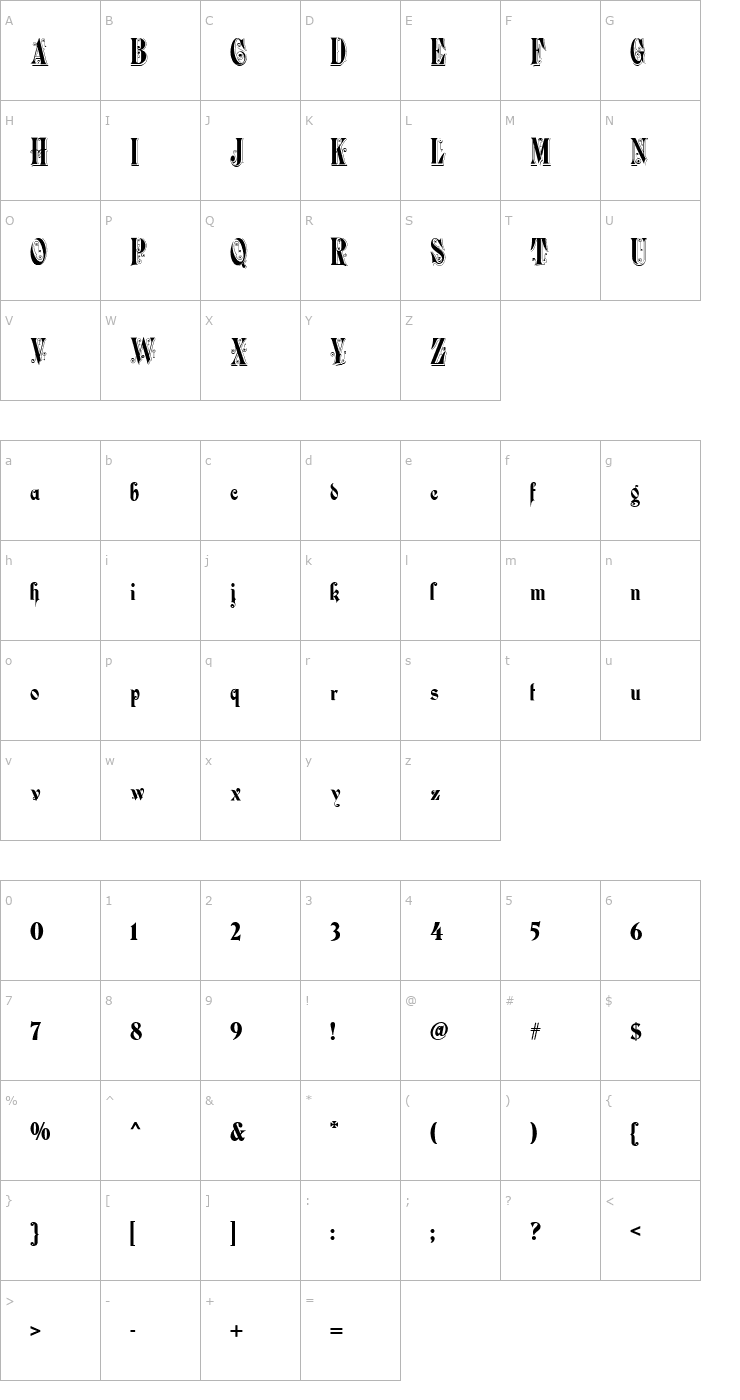 Character Map Durham Abbey NF Font