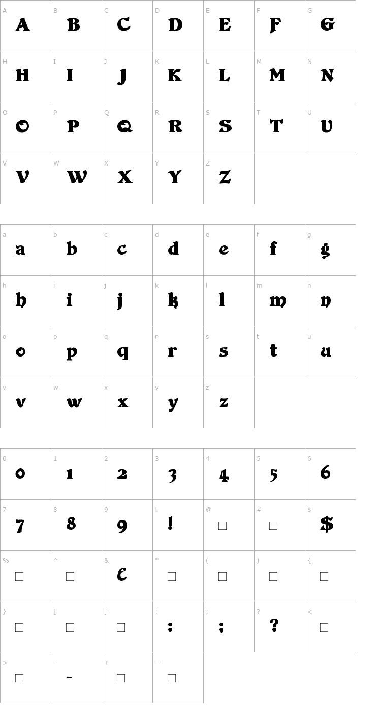 Character Map Duvall Bold Font