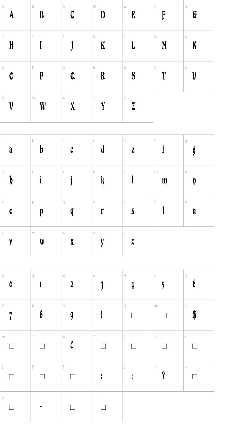 Character Map DuvallCondensed Font