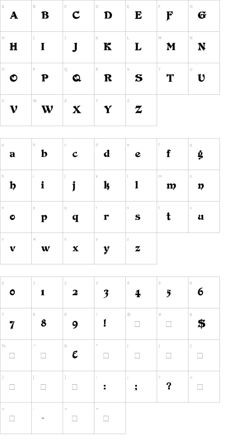 Character Map DuvallOutline Font