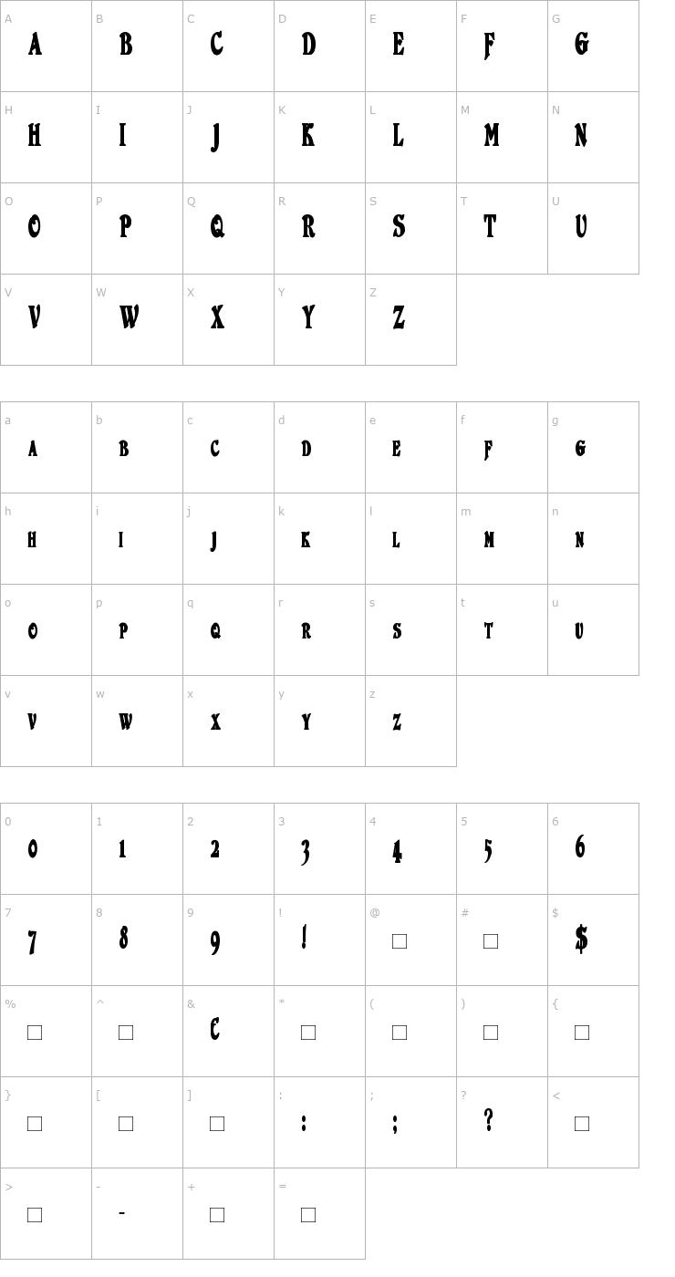 Character Map DuvallSmallCapsCondensed Bold Font