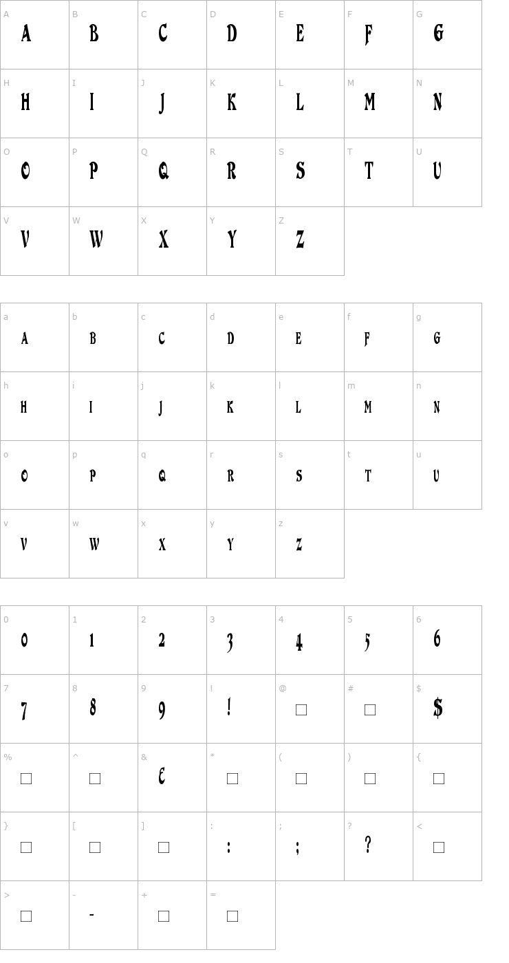 Character Map DuvallSmallCapsCondensed Font