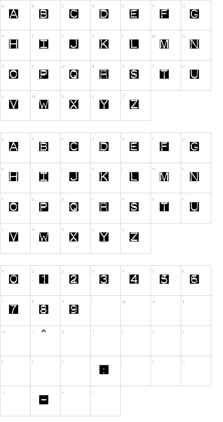 Character Map DymoFontInvers Font