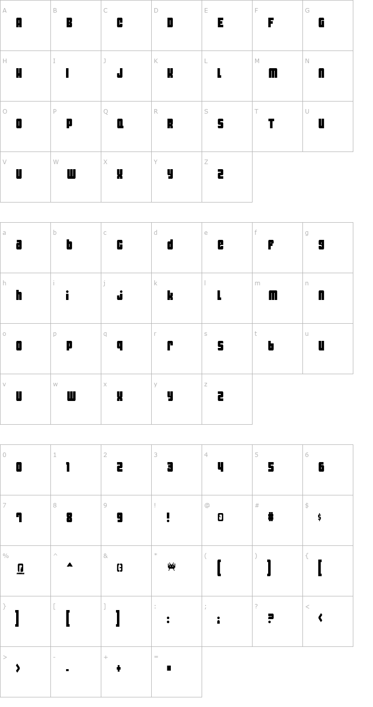 Character Map Dynomite Thin Font