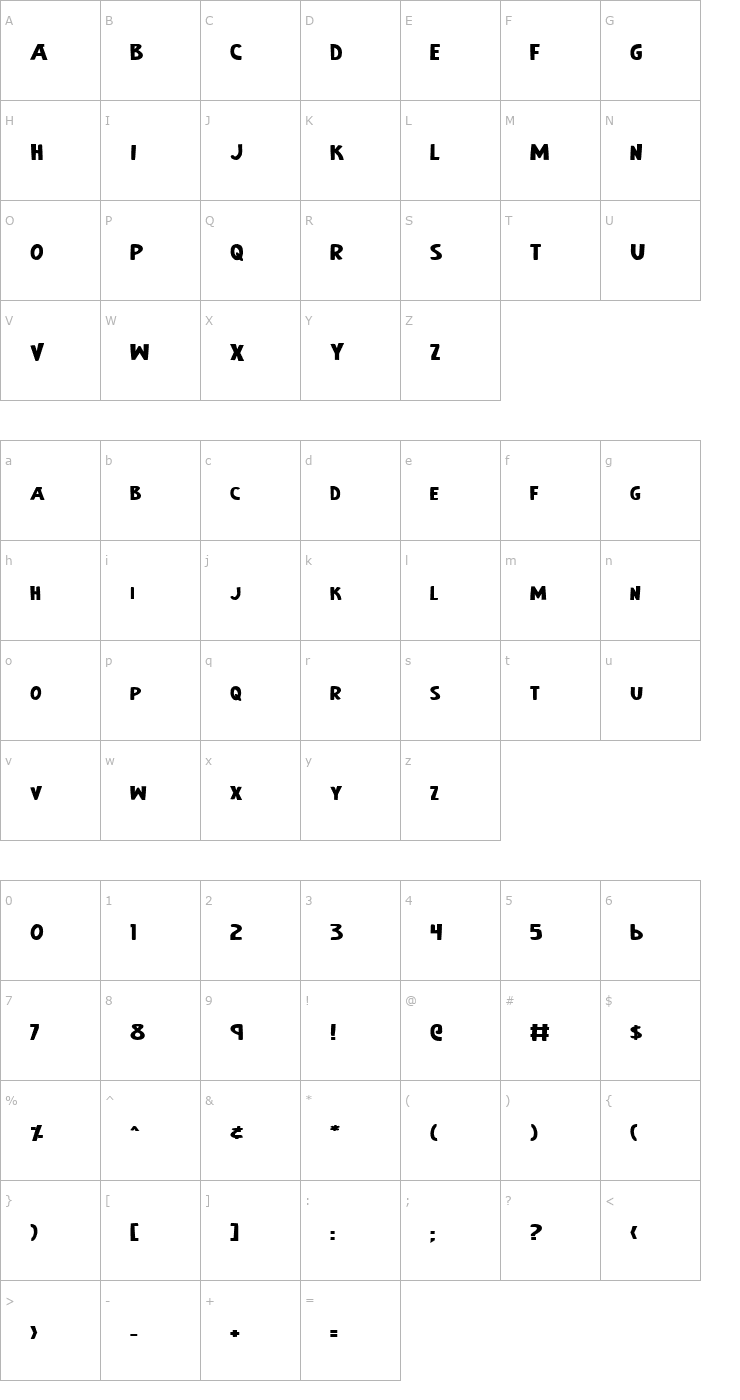 Character Map Earth's Mightiest Bold Expanded Font