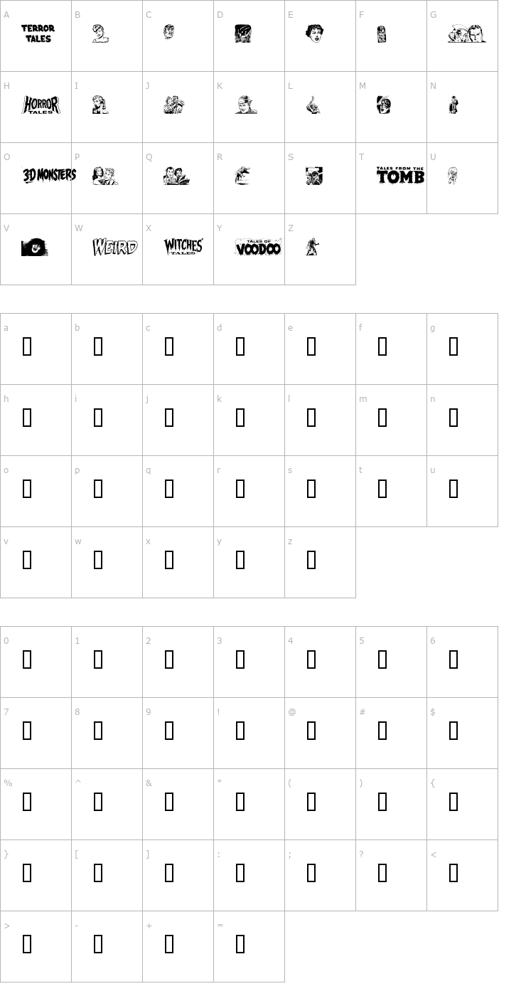 Character Map Eerie Pubs Dingbats II Font