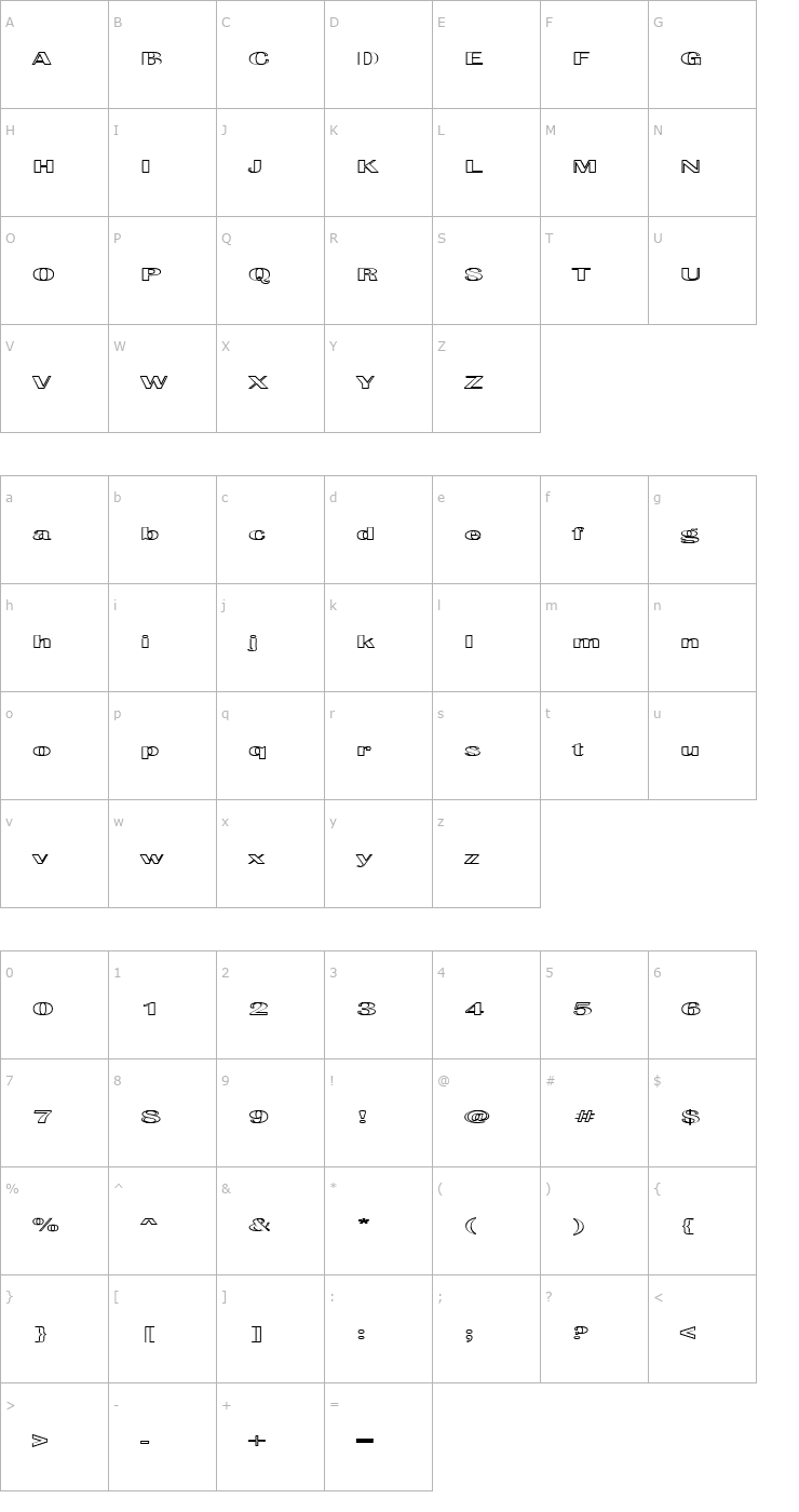 Character Map Effluence Outlined Font