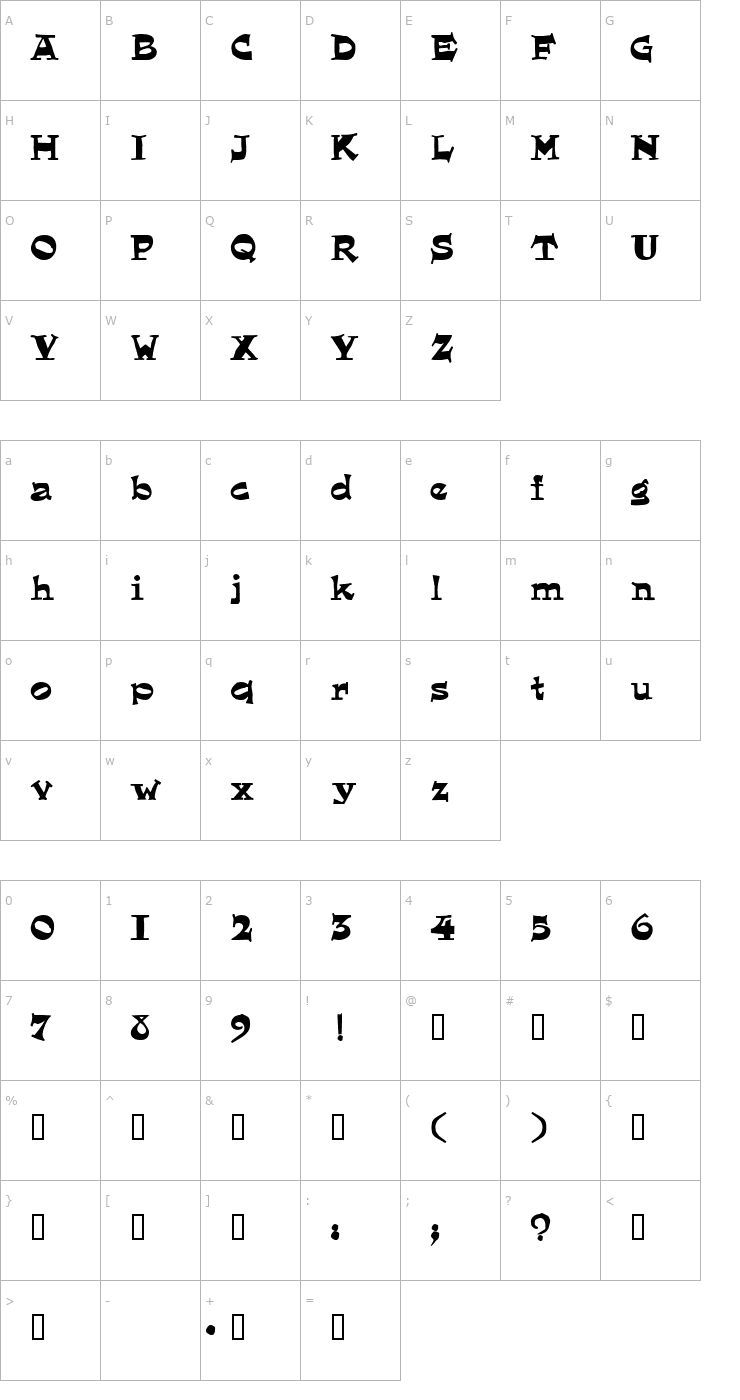 Character Map Eglantine Font